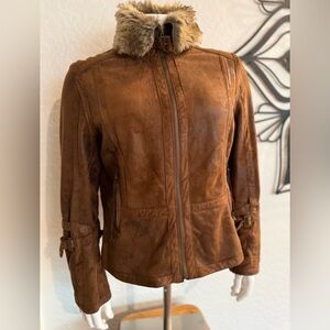 MONTANACO Boutique Women's Faux-Suede Brown Jacket with Fur Collar - XL